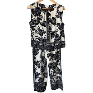 Velvet by Graham & Spencer 2-Piece Pant Set XS Women Black White Tropical Palm